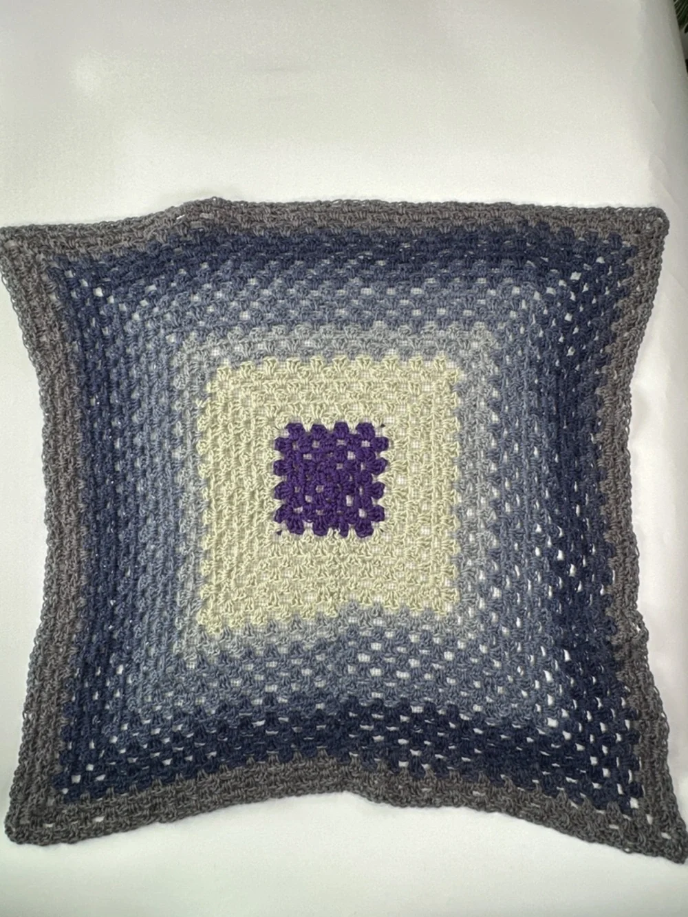 Handmade Crochet Throw Blanket Granny Square Afghan Purple Blue Grey 33x33